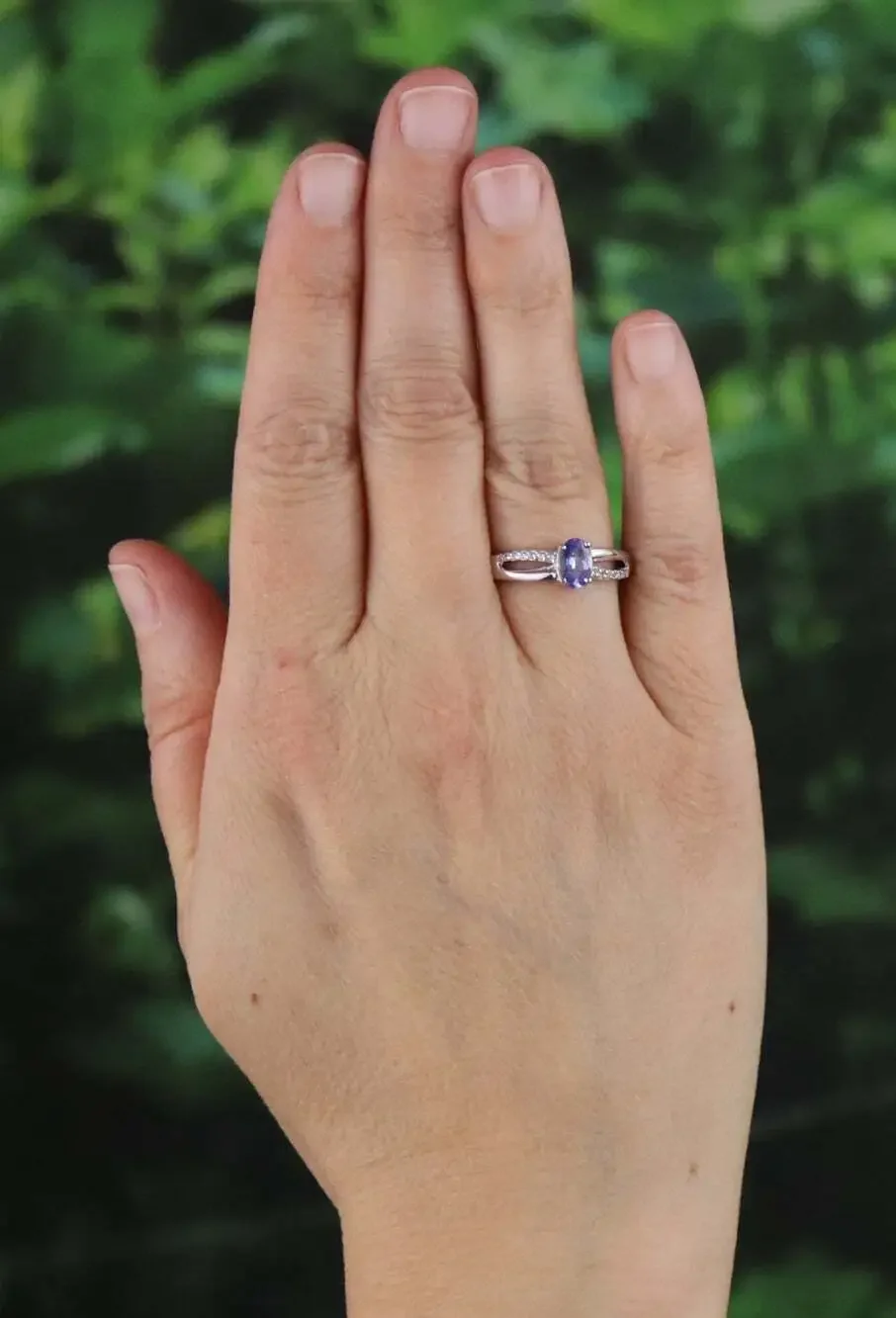 Sterling Silver Natural Tanzanite and White Zircon Ring Size 6 Woman Teen Child